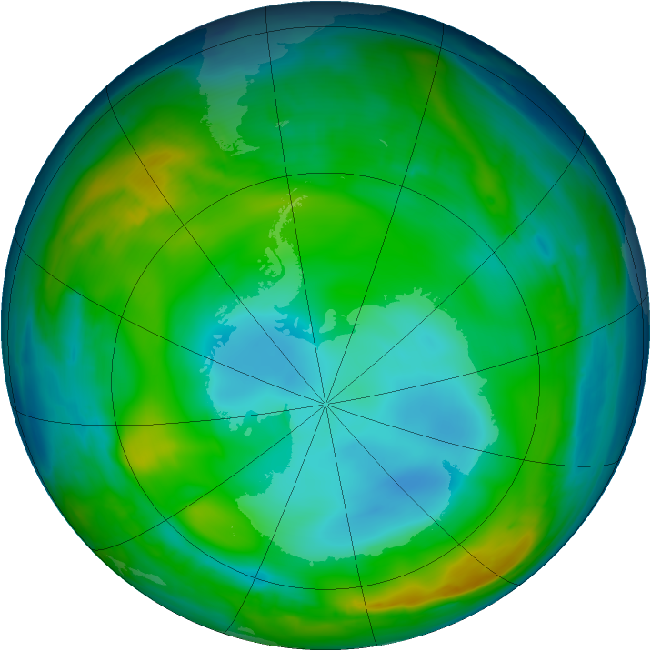 Antarctic ozone map for 24 June 2015